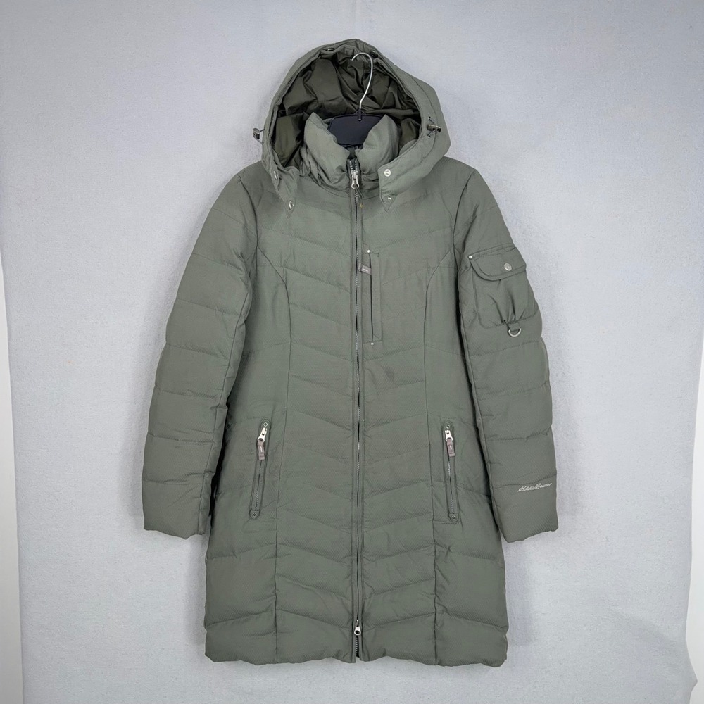 Eddie Bauer Parka Womens Small Green Down Insulated Puffer Hooded Winter Coat